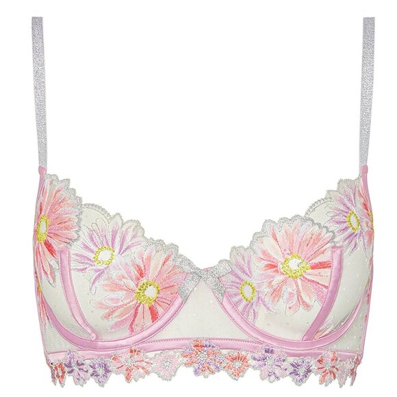 New! For Love & Lemons Aster Embroidery Underwired Bra Pink Purple 10064 - Picture 1 of 8